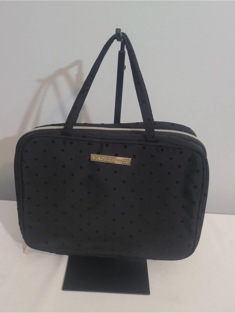 Vince Camuto Black Polka-Dot Cosmetic Case Jewelry Travel Bag